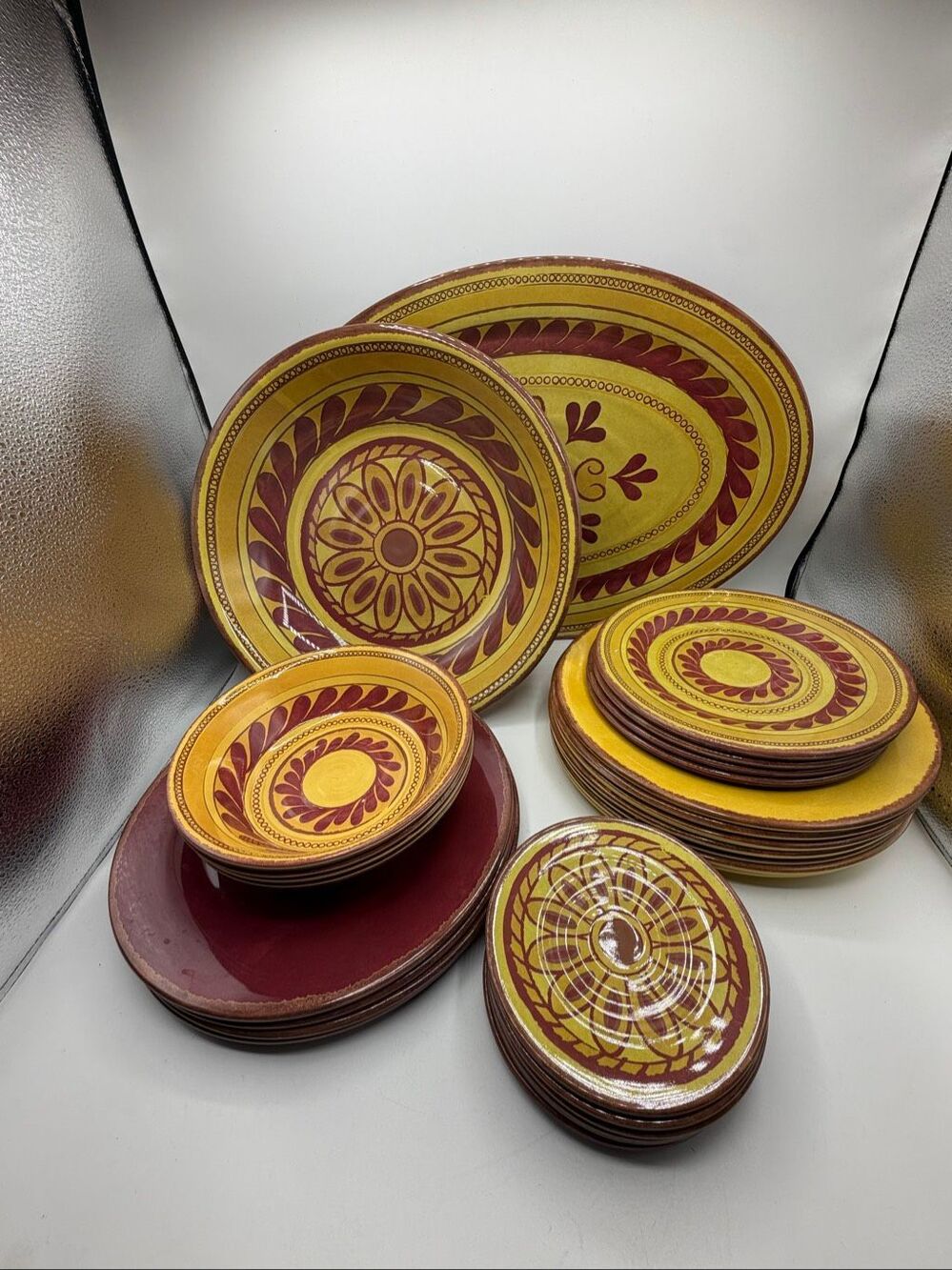 TARGET HOME Maroon and Mustard  Spanish Tapas Design Melamine Dinnerware Set- 27